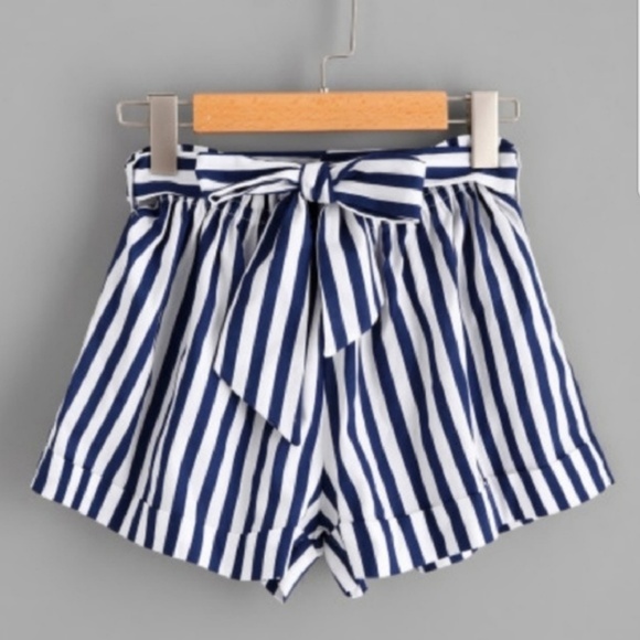 OrganicDisturbance Pants - Highwaisted Bow Front Striped Shorts